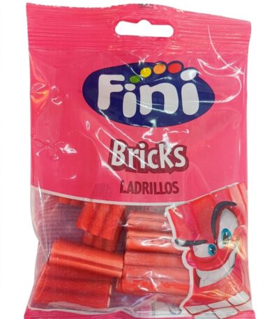 Fini Bricks Ladrillos 90g strawberry-flavoured chewy candy in a glossy brick shape