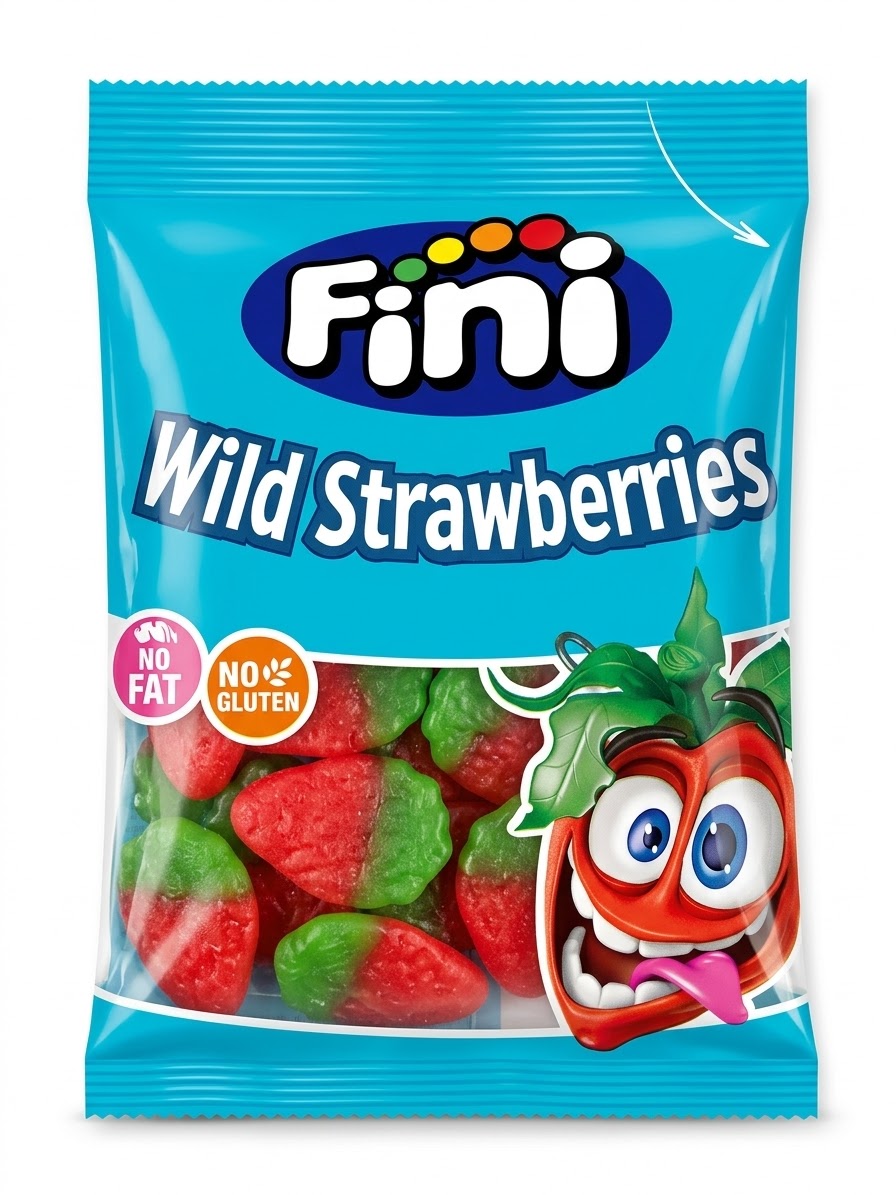 Fini Wild Strawberries 90g Fini Wild Strawberries 90g soft chewy strawberry-shaped gummy sweets