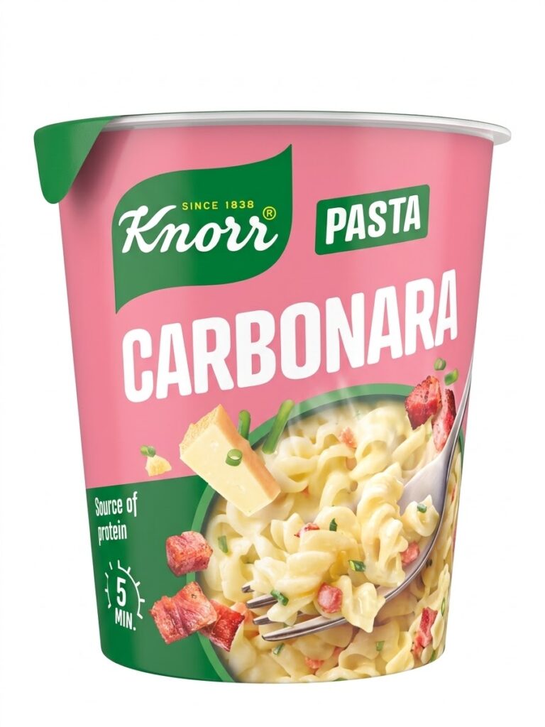Knorr Pasta Carbonara Instant Cup 70g with creamy sauce and bacon