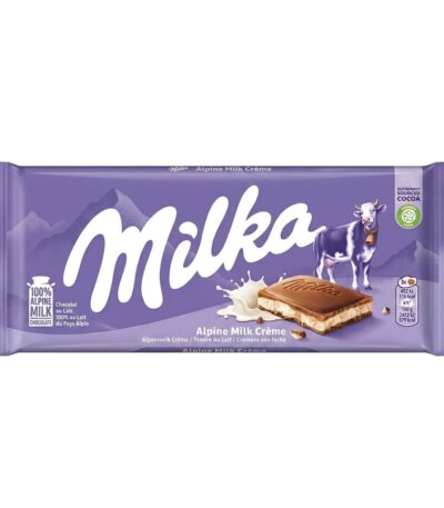 Milka Alpine Milk Crème 100g Alpine milk chocolate with 45% creamy milk filling