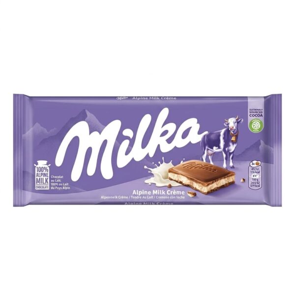 Milka Alpine Milk Crème 100g Alpine milk chocolate with 45% creamy milk filling