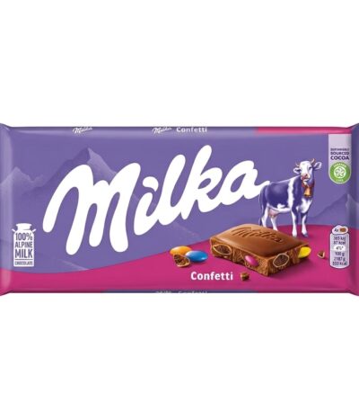Milka Confetti 100g Alpine milk chocolate bar with colourful cocoa dragees