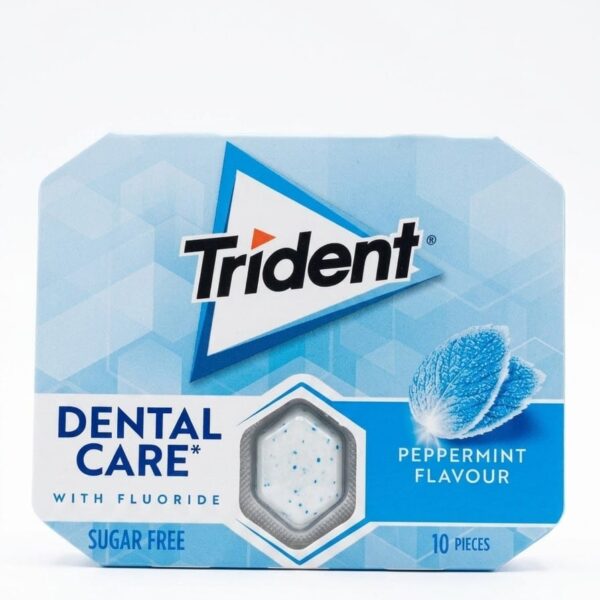 Trident Dental Care Peppermint Sugar-Free Chewing Gum 17g with fluoride and 10 sealed pieces