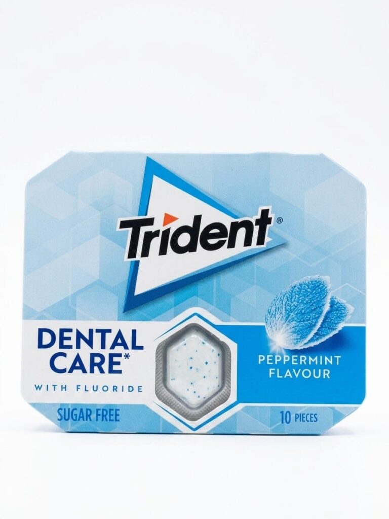 Trident Dental Care Peppermint Sugar-Free Chewing Gum 17g with fluoride and 10 sealed pieces