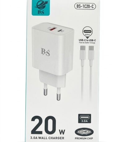 BS 20W PD Wall Charger with USB-C to USB-C Cable BS-1C20-C