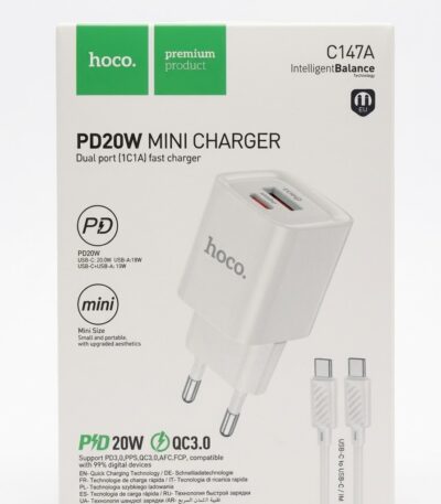 Hoco PD20W Mini Fast Charger Set C147A dual-port USB-C and USB-A wall charger