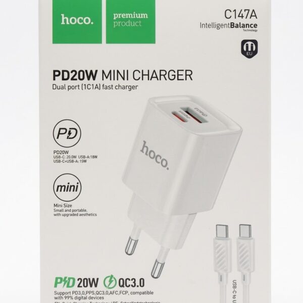 Hoco PD20W Mini Fast Charger Set C147A dual-port USB-C and USB-A wall charger