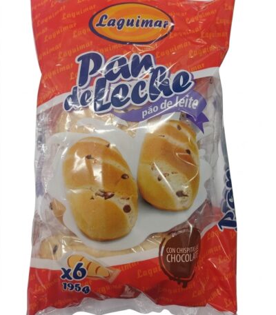 Laguimar Pan de Leche con Chispitas de Chocolate-195g Pack of 6 soft milk bread rolls with chocolate chips